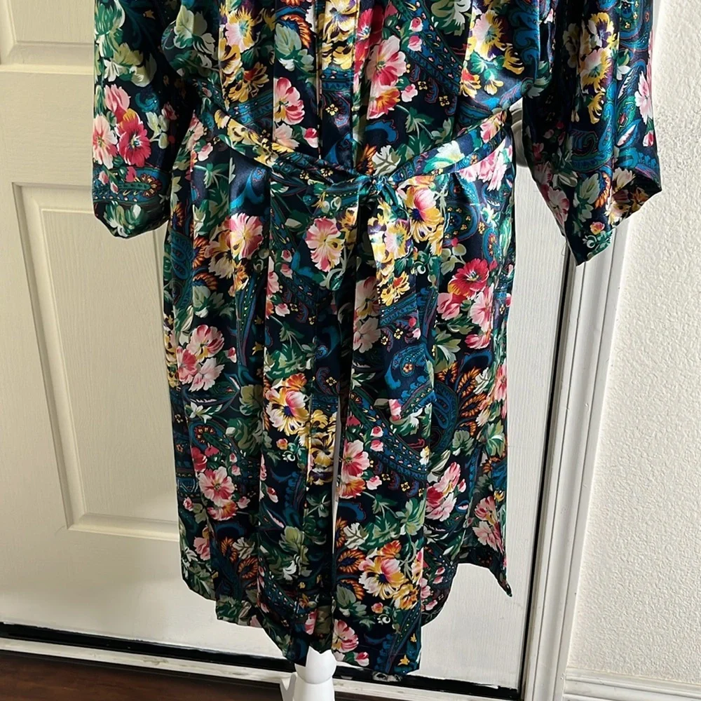 Vintage Victoria's Secret Gold Label Robe Kimono Floral Paisley Silky Satin OSFA
